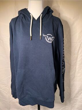 Moosejaw Mountaineering 'Love the Madness' Navy Hoodie with Cream Drawstrings